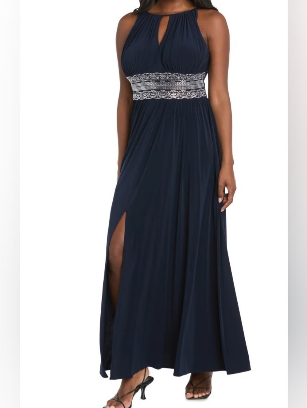 R&M Richards Navy Halter Maxi with Sequin Waistband Sz 8 Pre-owned